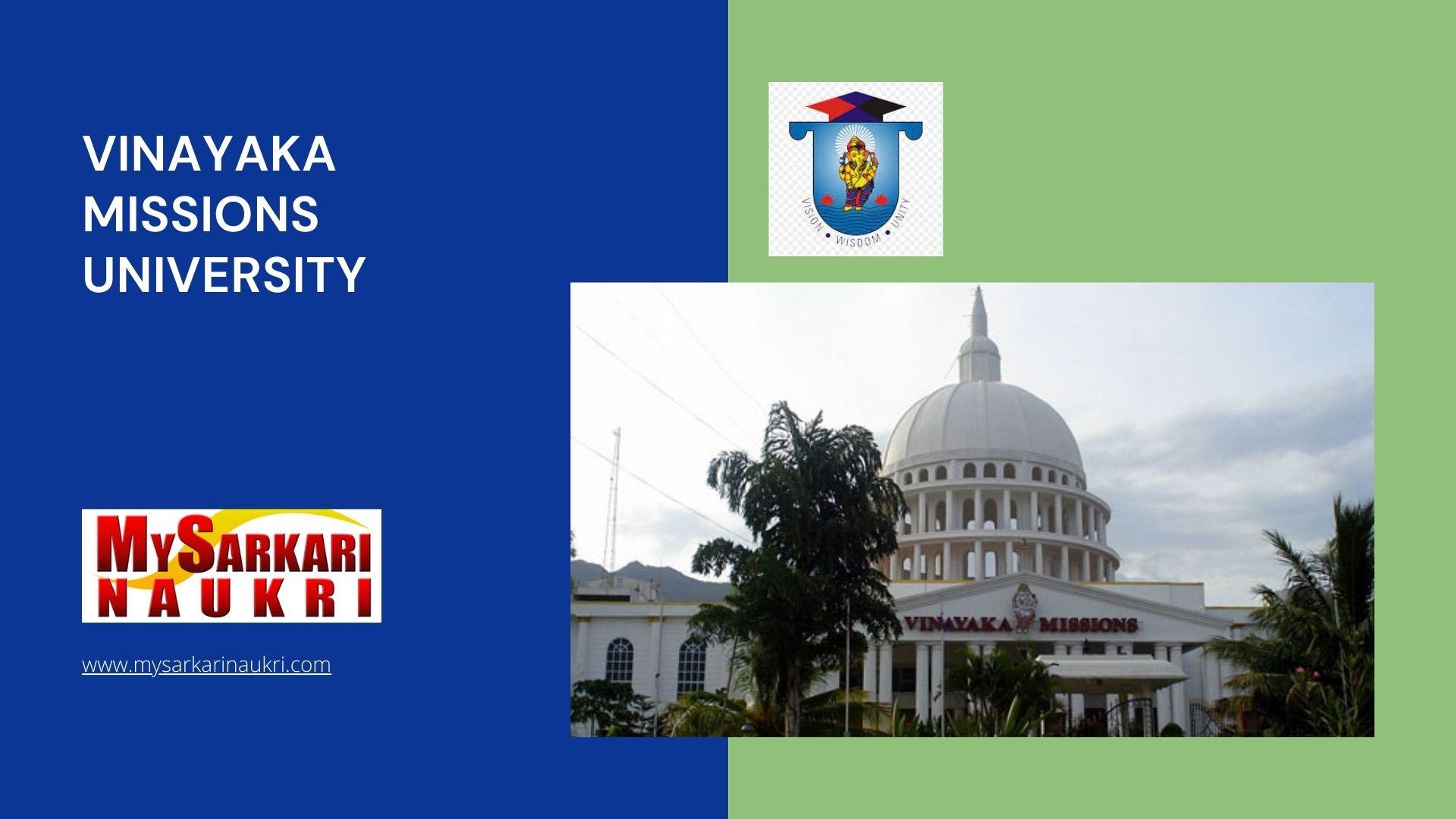 Vinayaka Missions University Recruitment