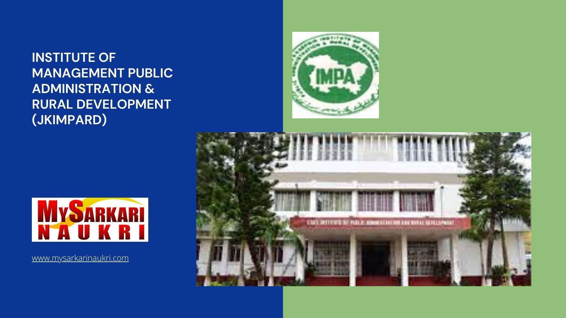 Institute of Management Public Administration & Rural Development (JKIMPARD) Recruitment