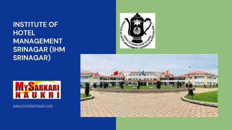 Institute of Hotel Management Srinagar (IHM Srinagar) Recruitment