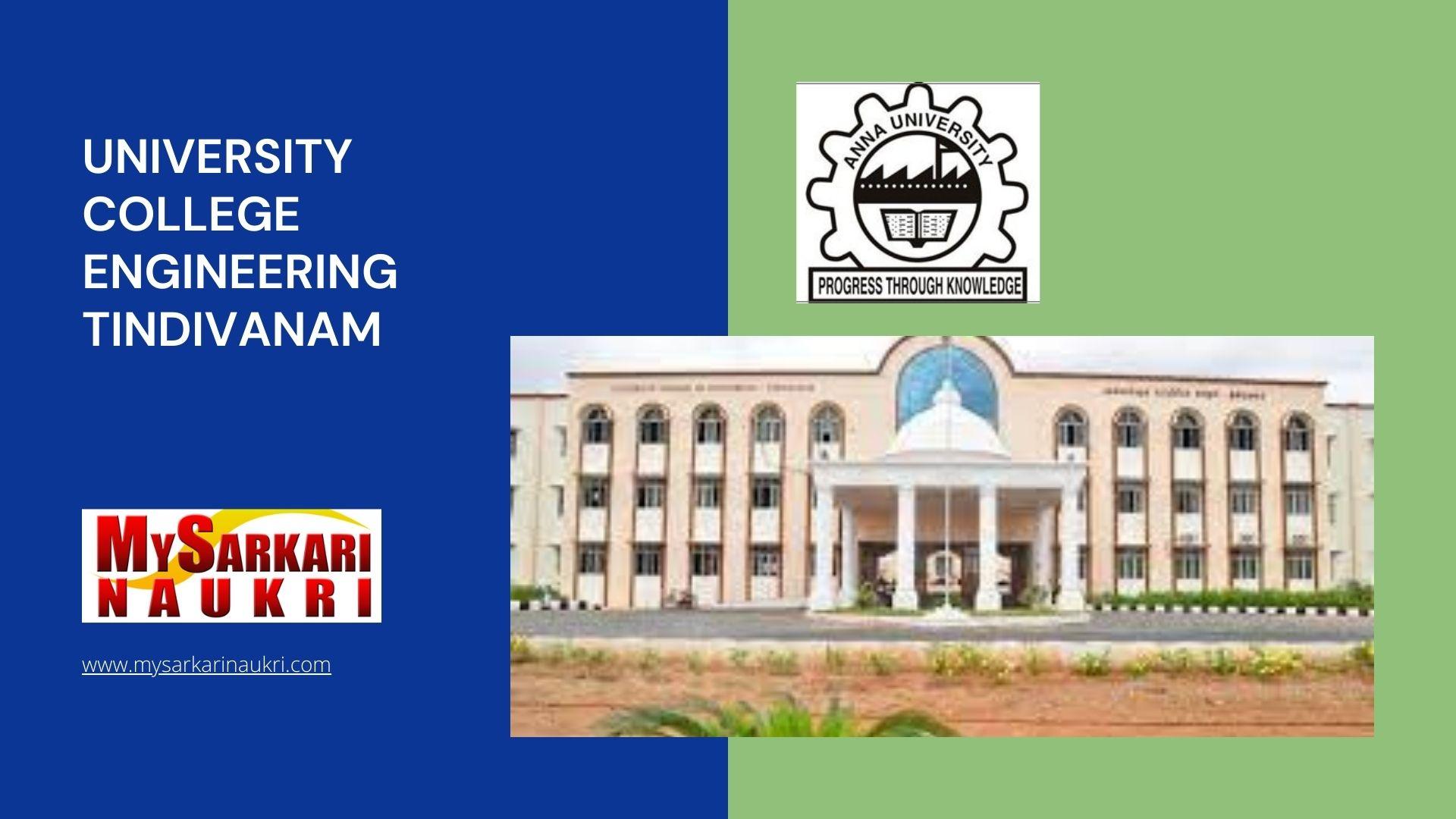 University College Engineering Tindivanam Recruitment