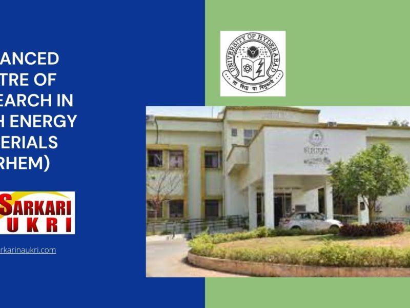 Advanced Centre of Research in High Energy Materials (ACRHEM) Recruitment