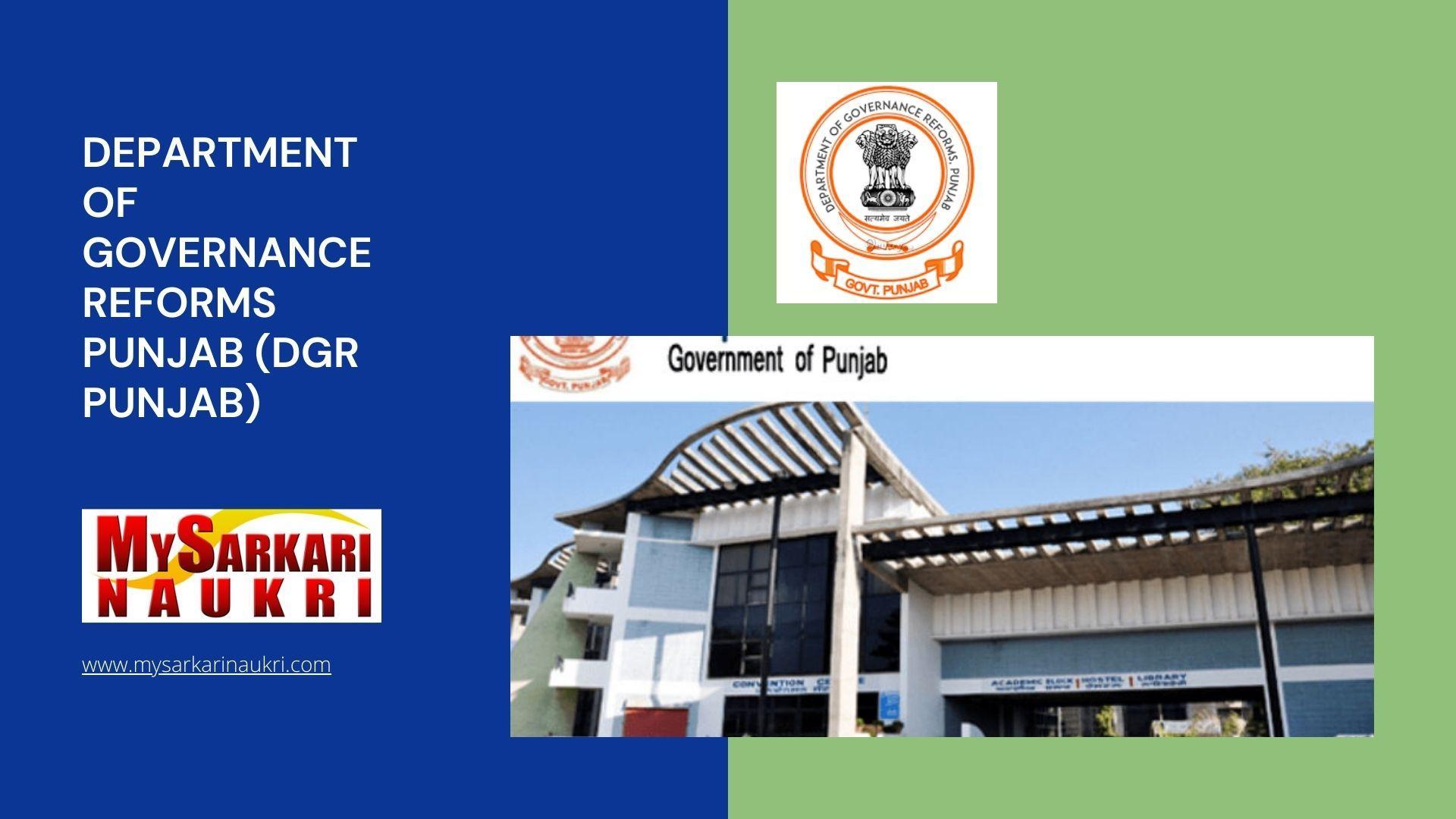 Department of Governance Reforms Punjab (DGR Punjab) Recruitment