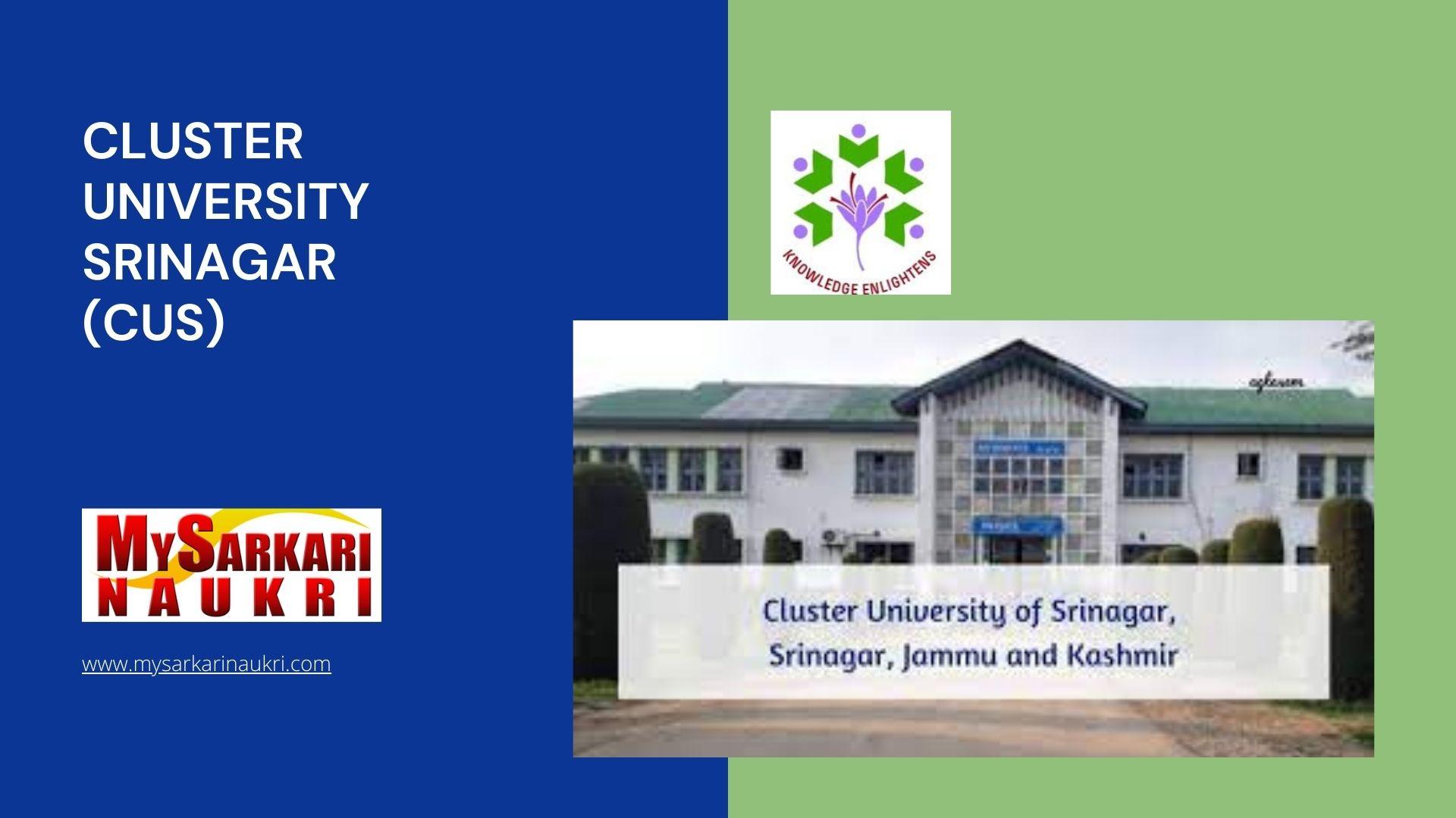 Cluster University Srinagar (CUS) Recruitment