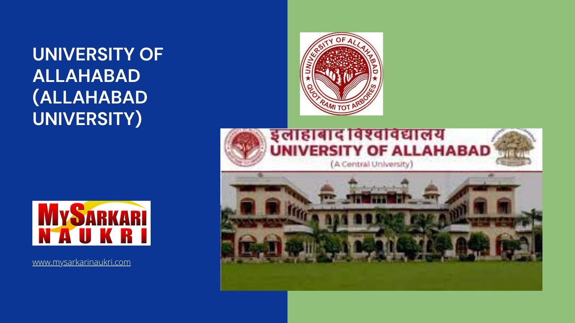 University Of Allahabad (Allahabad University) Recruitment
