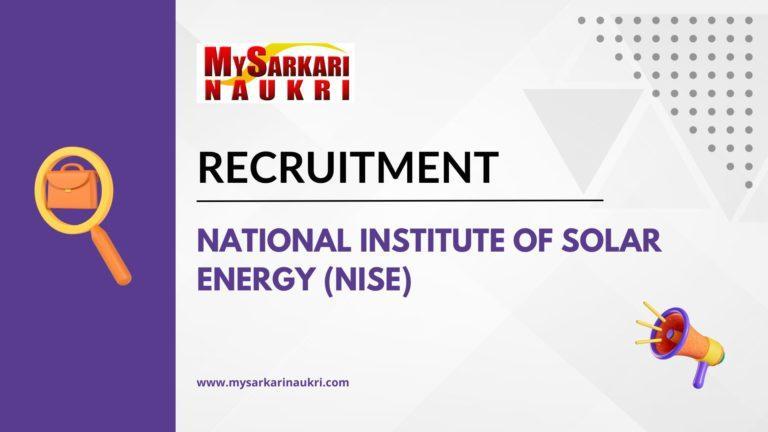 National Institute of Solar Energy (NISE) Recruitment