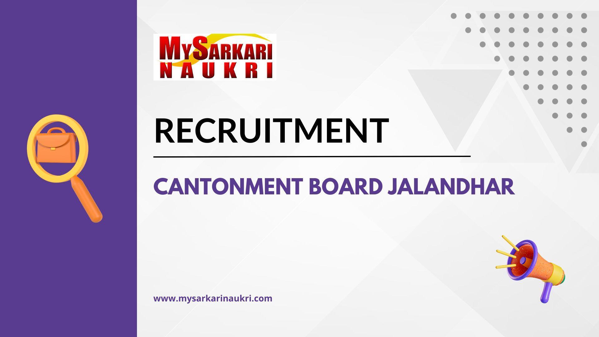 Cantonment Board Jalandhar Recruitment