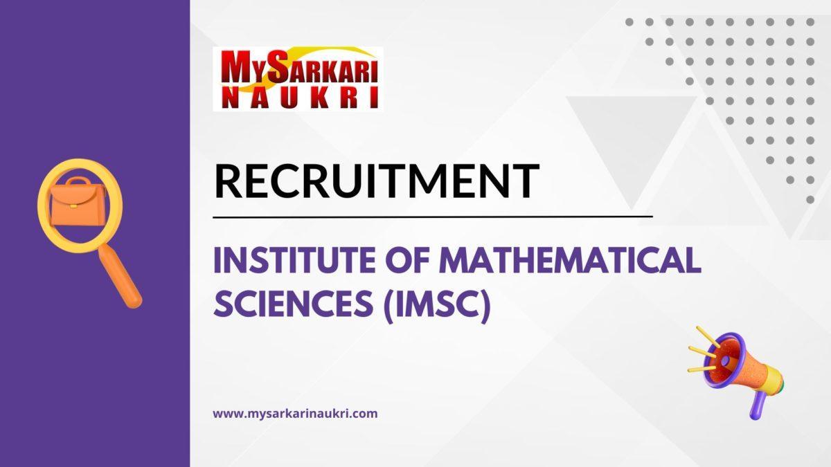 Institute Of Mathematical Sciences (IMSc) Recruitment