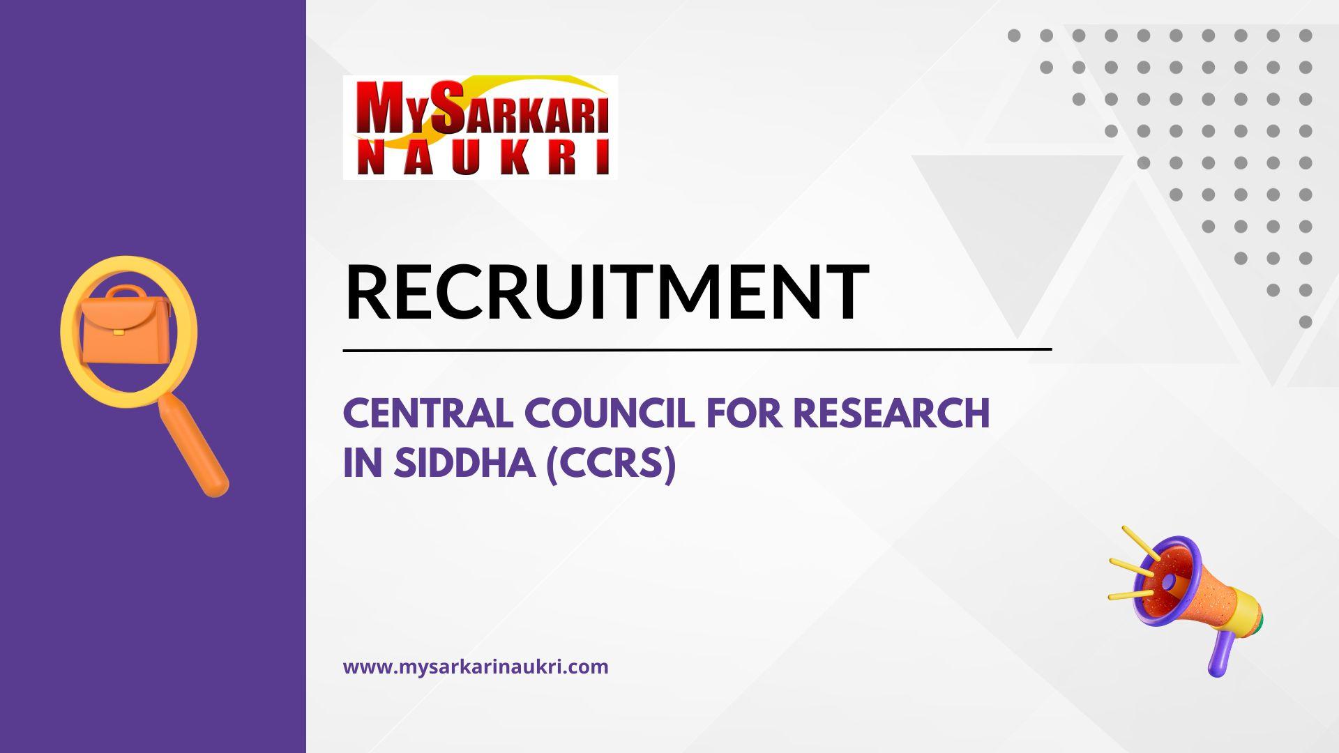 Central Council for Research in Siddha (CCRS)