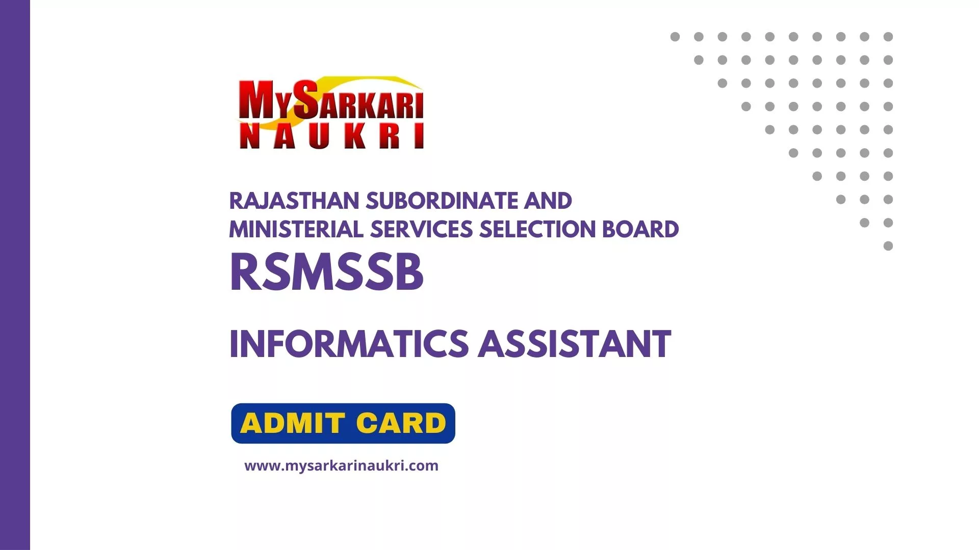 RSMSSB Informatics Assistant Admit Card