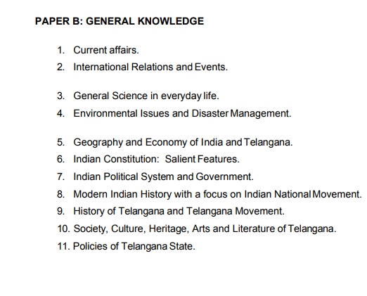 TSNPDCL JLM General Knowledge Syllabus 2018-2019