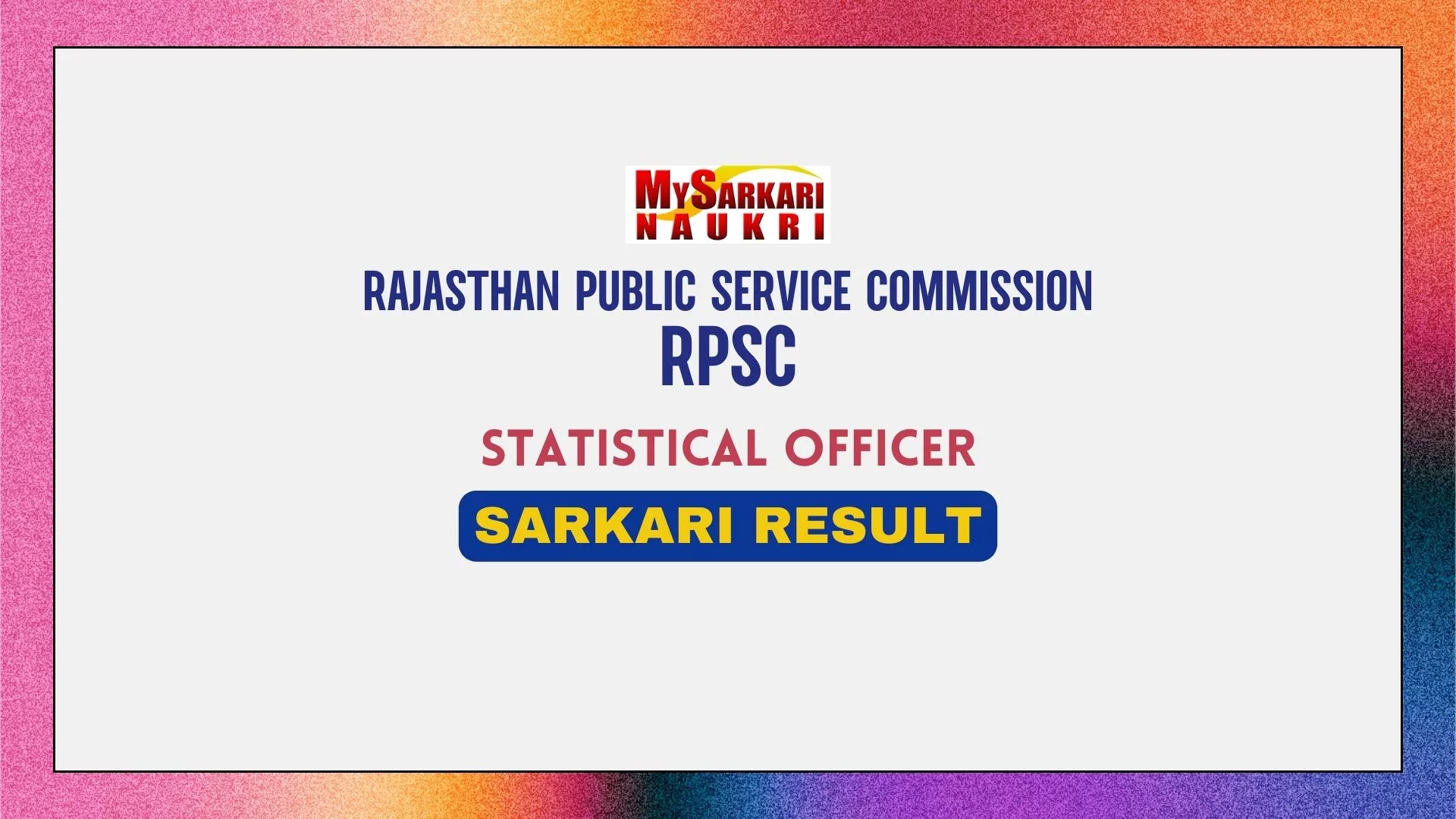 RPSC Statistical Officer Result