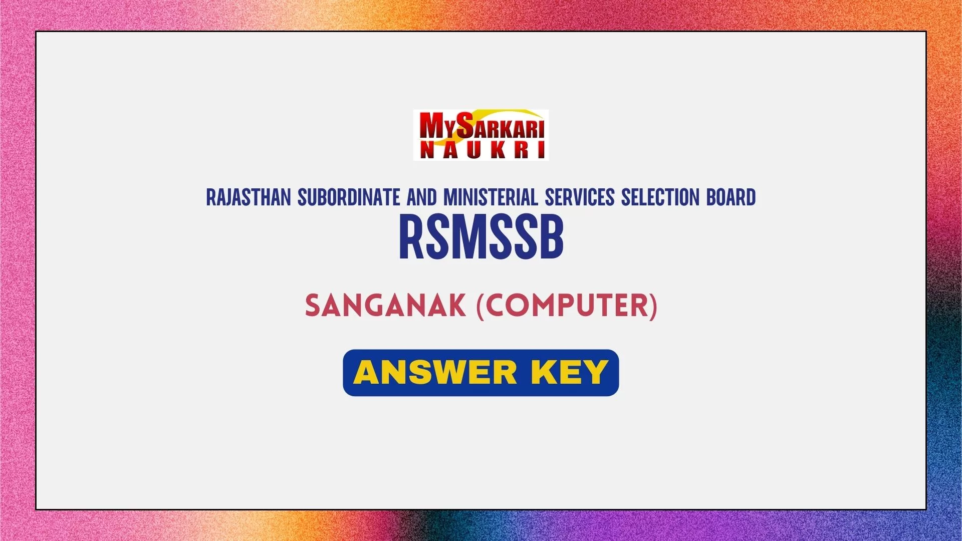 Rajasthan Sanganak Answer Key