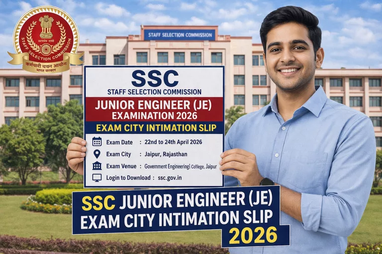 SSC Junior Engineer (JE) Exam City Intimation Slip 2026