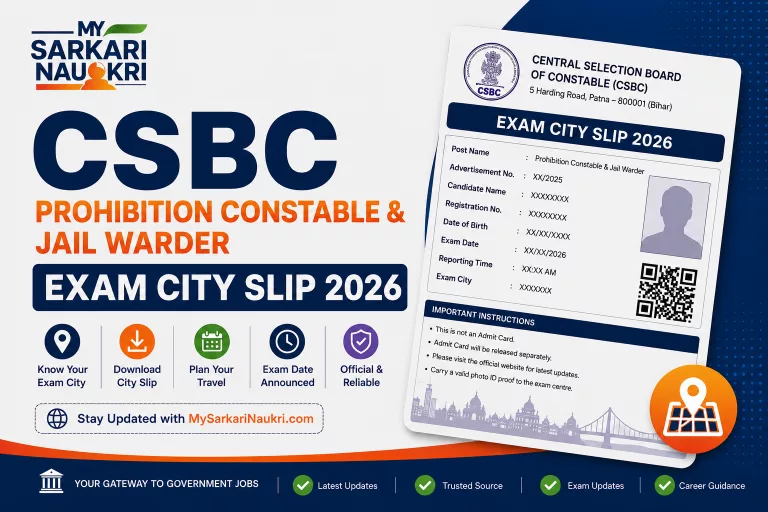 CSBC Prohibition Constable & Jail Warder Exam City Slip 2026