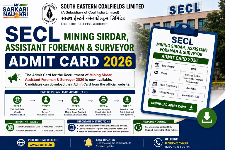 SECL Mining Sirdar, Assistant Foreman & Surveyor Admit Card 2026