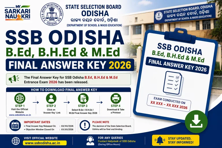 SSB Odisha B.Ed, B.H.Ed, M.Ed Final Answer Key 2026