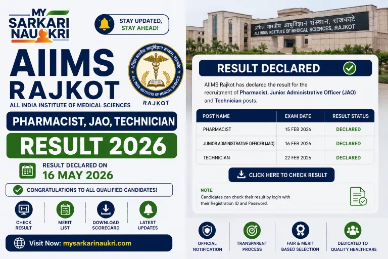 AIIMS Rajkot Pharmacist JAO Technician Result 2026