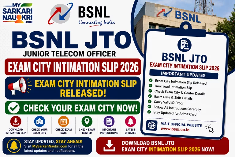 BSNL JTO Exam City Intimation Slip 2026