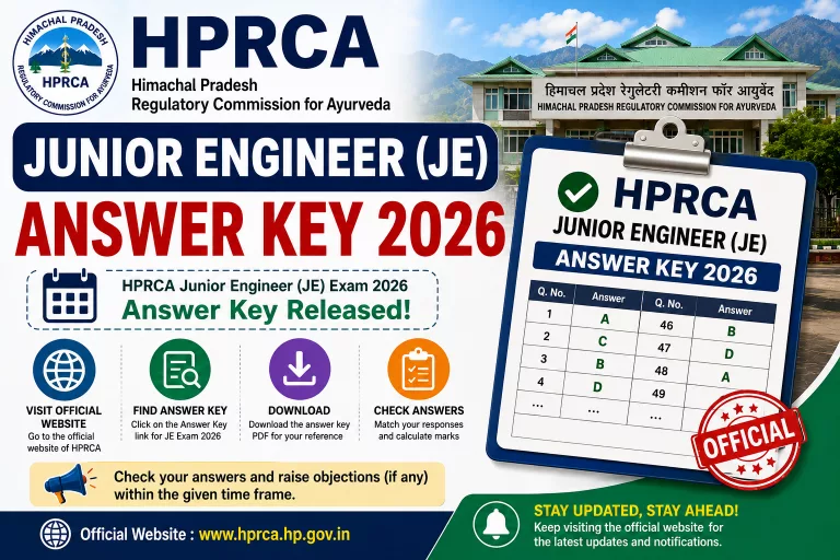 HPRCA Junior Engineer (JE) Answer Key 2026