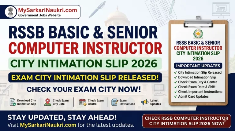 RSSB Basic & Senior Computer Instructor City Intimation Slip 2026