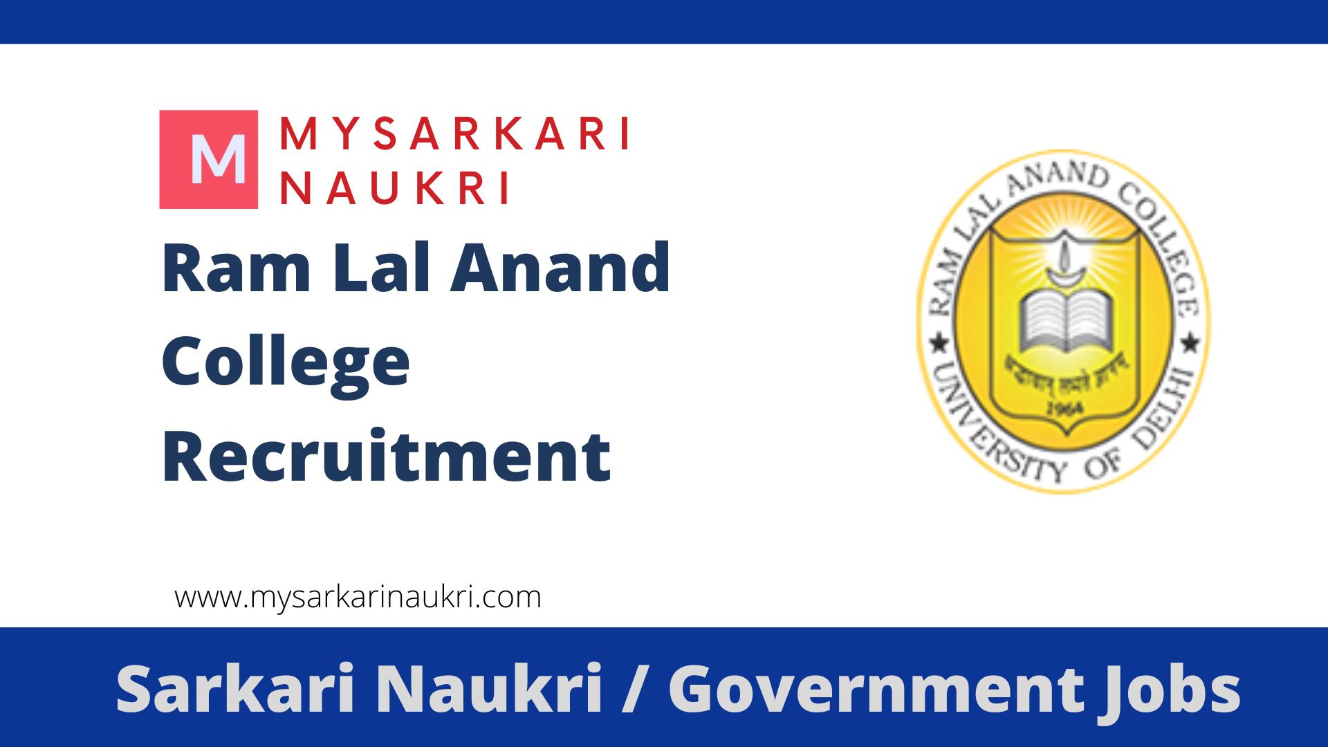 Ram Lal Anand College Recruitment 2024 for Research Associate
